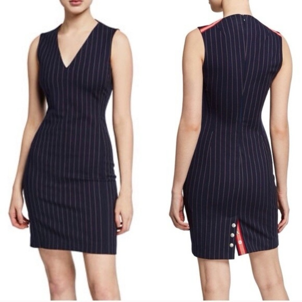 rag & bone | Navy Pin Striped Midi Dress | Sexy Snap Back Slit | Size 10